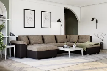 Dynir Stor Hörnbäddsoffa Divan med Förvaring Vänster 350 cm Bred - Beige / Brun - Möbler - Soffa - Skinnsoffor