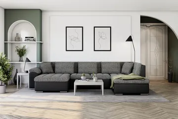 Dynir Stor Hörnbäddsoffa Divan med Förvaring Vänster - Grå / Svart - Möbler - Soffa - Skinnsoffor