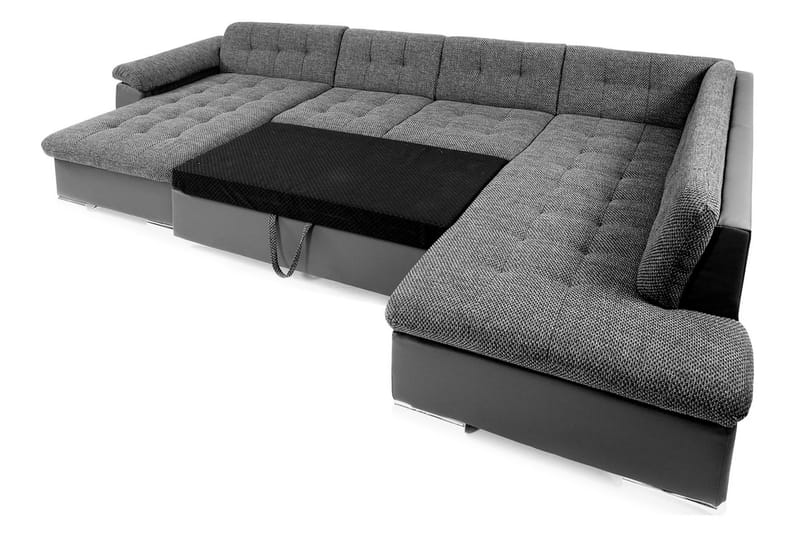 Dynir Stor Hörnbäddsoffa Divan med Förvaring Vänster - Grå / Svart - Möbler - Soffa - Skinnsoffor