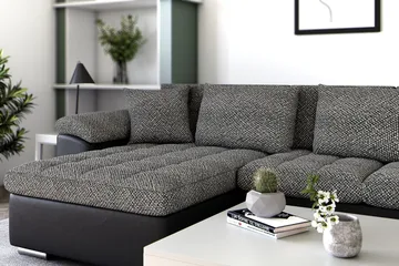 Dynir Stor Hörnbäddsoffa Divan med Förvaring Vänster - Grå / Svart - Möbler - Soffa - Skinnsoffor