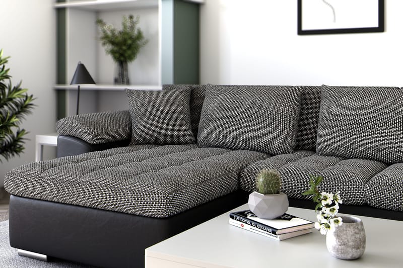 Dynir Stor Hörnbäddsoffa Divan med Förvaring Vänster - Grå / Svart - Möbler - Soffa - Skinnsoffor