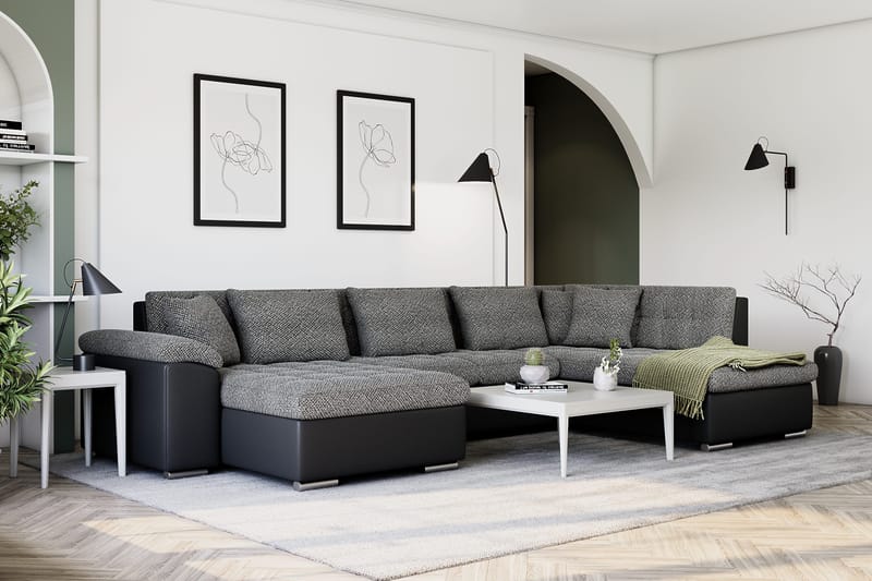 Dynir Stor Hörnbäddsoffa Divan med Förvaring Vänster - Grå / Svart - Möbler - Soffa - Skinnsoffor