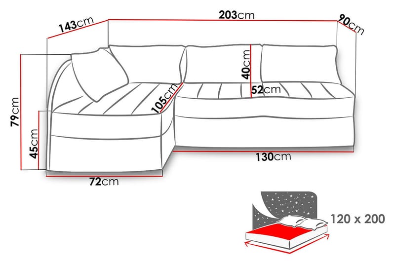 Frestelsens Bäddsoffa 203x143x79 cm - Svart/Röd/Vit - Bäddsoffa - Skinnsoffor - Sammetssoffa