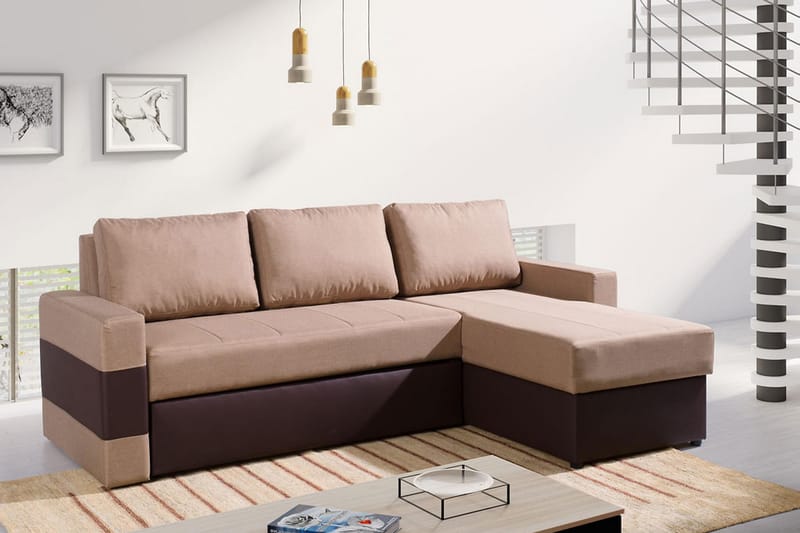 Gordia Divanbäddsoffa 234x82x156 cm - Beige - Bäddsoffa - Bäddsoffa divan - Skinnsoffor