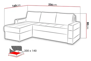 Gordia Divanbäddsoffa 234x82x156 cm - Grå - Möbler - Soffa - Skinnsoffor
