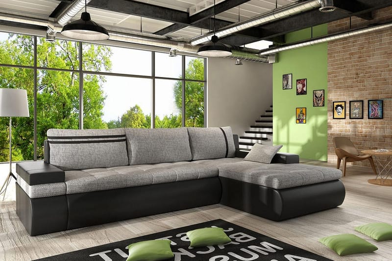 Lavona Divanbäddsoffa Höger - Grå/Svart - Möbler - Soffa - Skinnsoffor