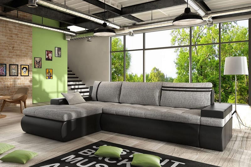 Lavona Divanbäddsoffa Vänster - Svart/Grå - Möbler - Soffa - Skinnsoffor