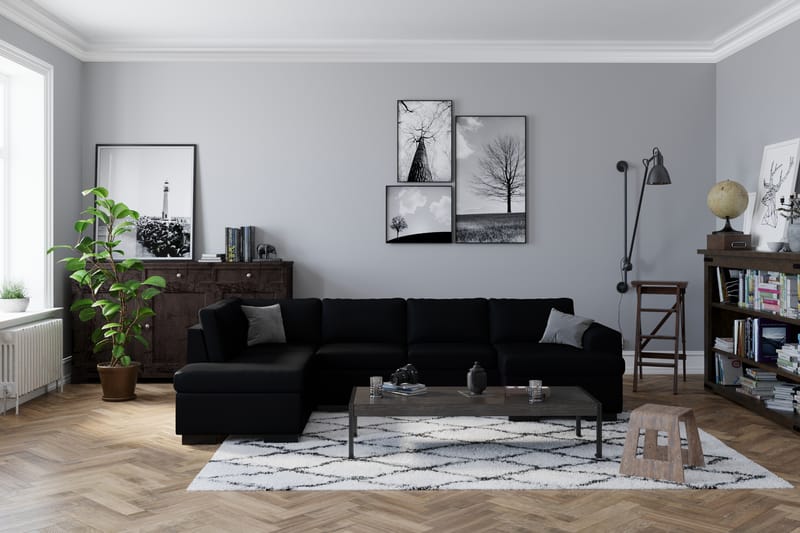 Link 5-sits Högervänd U-formad XX-Large Soffa med Divan och Schäslong i Konstläder - Svart - Möbler - Soffa - Skinnsoffor