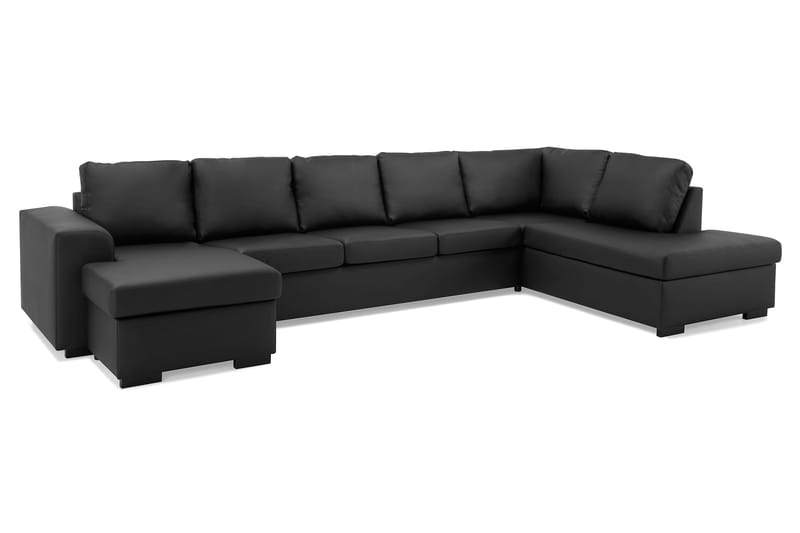 Link 5-sits Högervänd U-formad XX-Large Soffa med Divan och Schäslong i Konstläder - Svart - Möbler - Soffa - Skinnsoffor