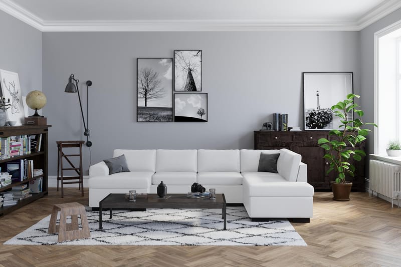 Link 5-sits Högervänd U-formad XX-Large Soffa med Divan och Schäslong i Tyg - Vit - Möbler - Soffa - Skinnsoffor