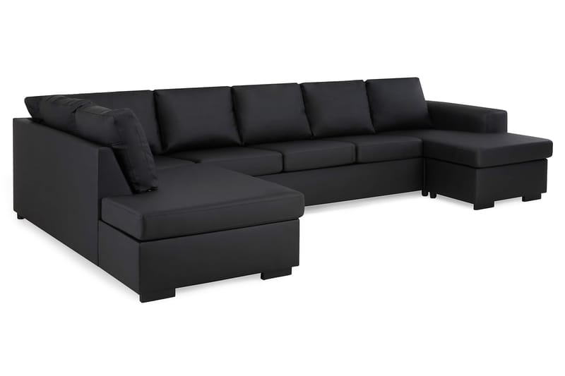 Link 5-sits Vänstervänd U-formad XX-Large Soffa med Divan och Schäslong i Konstläder - Svart - Möbler - Soffa - Skinnsoffor