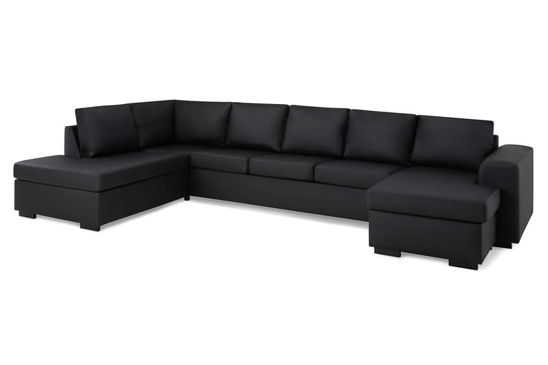 Link 5-sits Vänstervänd U-formad XX-Large Soffa med Divan och Schäslong i Konstläder - Svart - Möbler - Soffa - Skinnsoffor