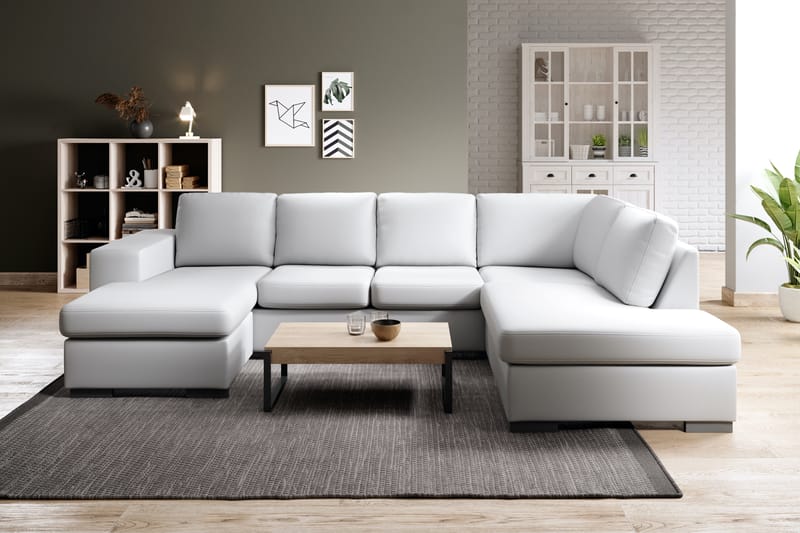 Memphis 4-sits Högervänd U-formad Soffa med Divan och Schäslong i Konstläder - Vit - Möbler - Soffa - Skinnsoffor