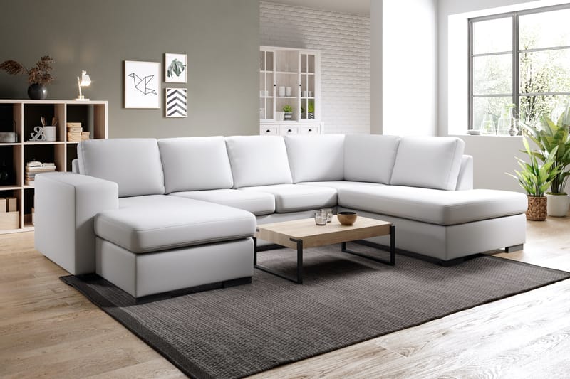 Memphis 4-sits Högervänd U-formad Soffa med Divan och Schäslong i Konstläder - Vit - Möbler - Soffa - Skinnsoffor