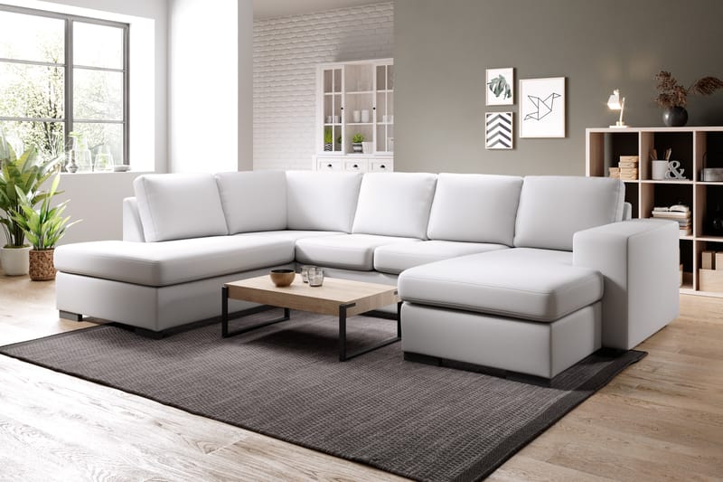 Memphis 4-sits Vänstervänd U-formad Soffa med Divan och Schäslong i Konstläder - Vit - Möbler - Soffa - Skinnsoffor