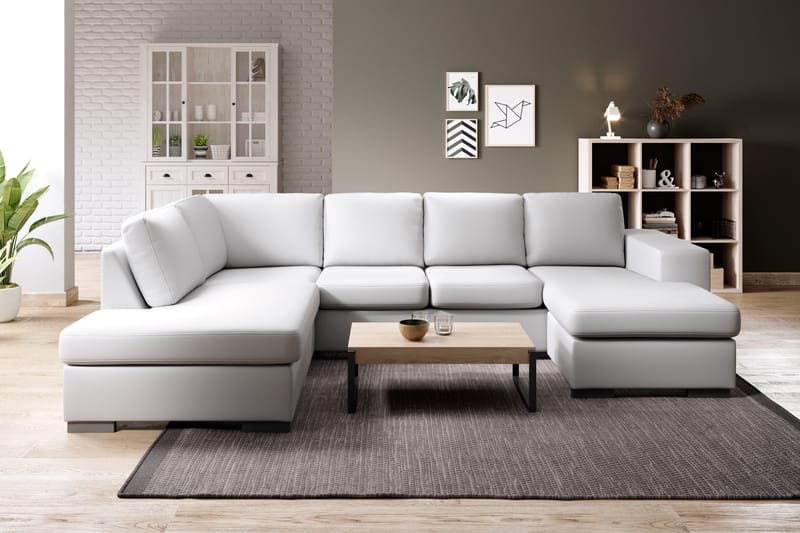 Memphis 4-sits Vänstervänd U-formad Soffa med Divan och Schäslong i Konstläder - Vit - Möbler - Soffa - Skinnsoffor