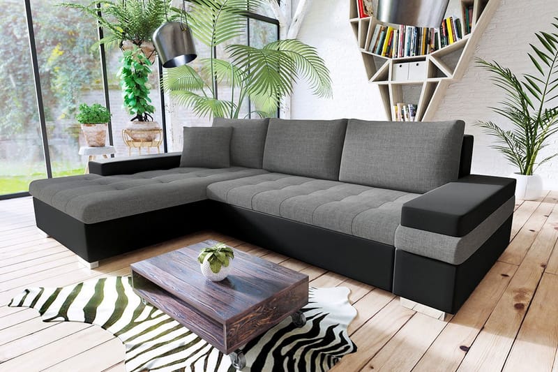 Naoma Divanbäddsoffa 274x182x83 cm - Grå/Svart - Möbler - Soffa - Skinnsoffor