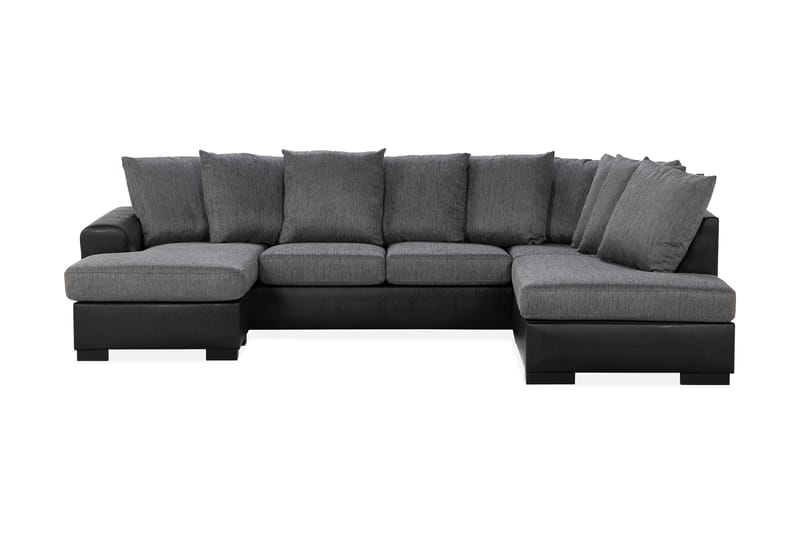 Ocean 4-sits Högervänd U-formad Soffa med Divan och Schäslong i Tyg/Konstläder - Grå / Svart - Möbler - Soffa - Skinnsoffor