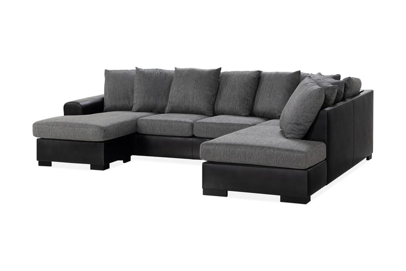 Ocean 4-sits Högervänd U-formad Soffa med Divan och Schäslong i Tyg/Konstläder - Grå / Svart - Möbler - Soffa - Skinnsoffor