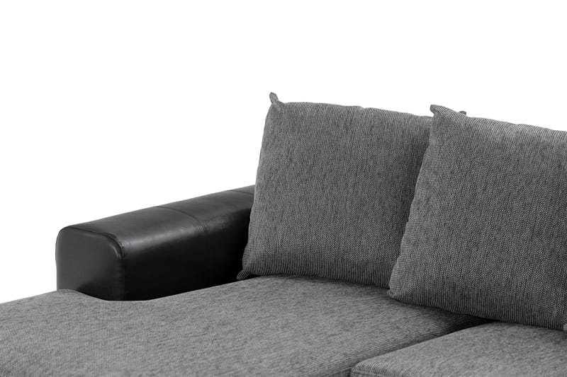 Ocean 4-sits Högervänd U-formad Soffa med Divan och Schäslong i Tyg/Konstläder - Grå / Svart - Möbler - Soffa - Skinnsoffor