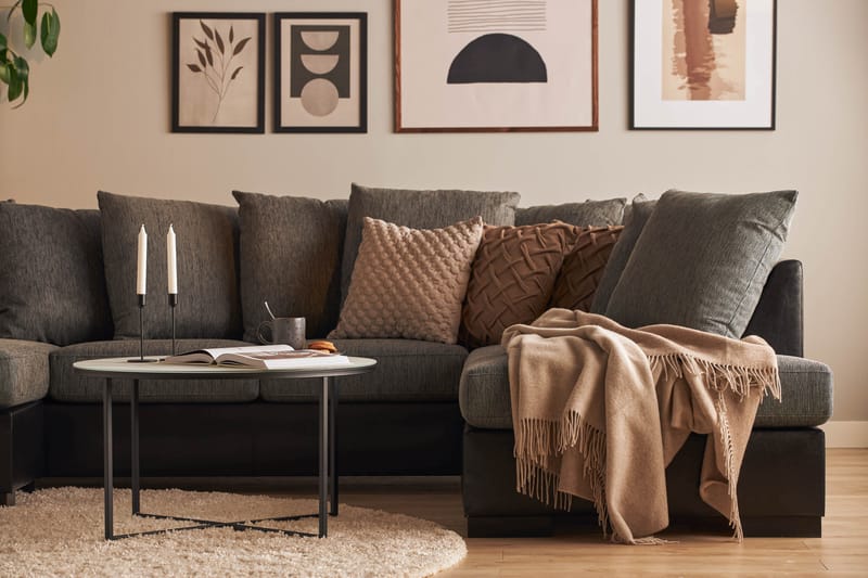Ocean 4-sits Högervänd U-formad Soffa med Divan och Schäslong i Tyg/Konstläder - Grå / Svart - Möbler - Soffa - Skinnsoffor