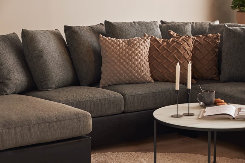 Ocean 4-sits Högervänd U-formad Soffa med Divan och Schäslong i Tyg/Konstläder - Grå / Svart - Möbler - Soffa - Skinnsoffor