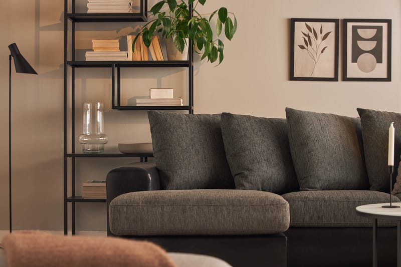Ocean 4-sits Högervänd U-formad Soffa med Divan och Schäslong i Tyg/Konstläder - Grå / Svart - Möbler - Soffa - Skinnsoffor