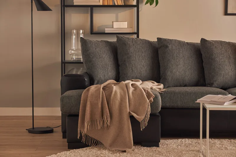 Ocean 5-sits Högervänd U-formad Large Soffa med Divan och Schäslong i Konstläder/Tyg - Grå / Svart - Möbler - Soffa - Skinnsoffor