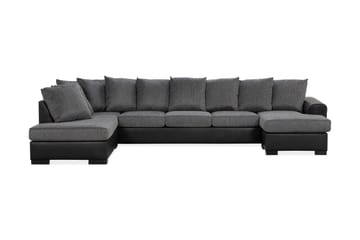 Ocean 5-sits Vänstervänd U-formad Large Soffa med Divan och Schäslong i Konstläder/Tyg - Grå / Svart - Möbler - Soffa - Skinnsoffor