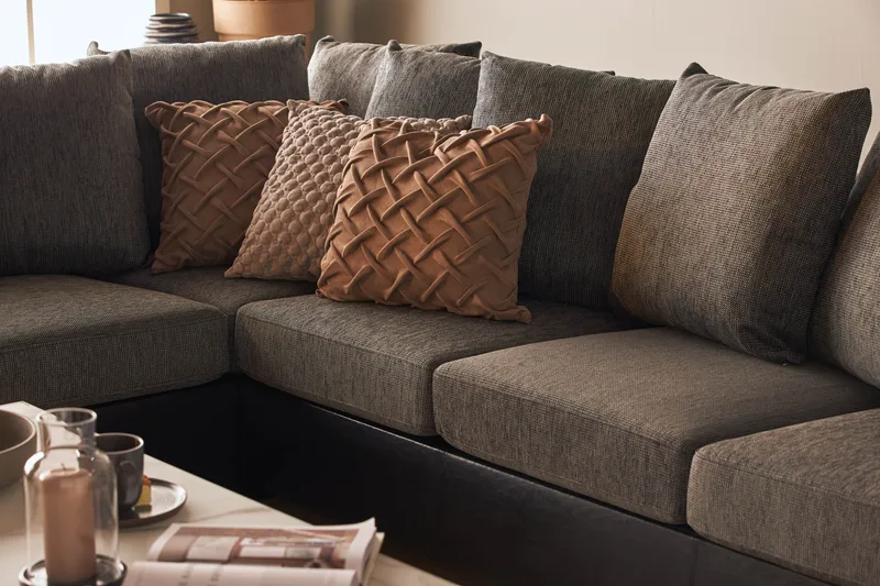 Ocean 5-sits Vänstervänd U-formad Large Soffa med Divan och Schäslong i Konstläder/Tyg - Grå / Svart - Möbler - Soffa - Skinnsoffor