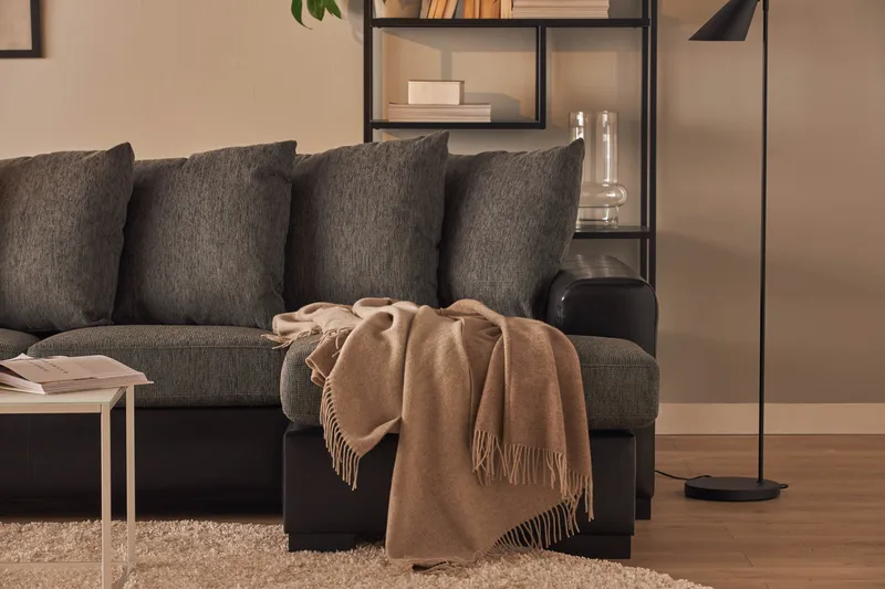 Ocean 5-sits Vänstervänd U-formad Large Soffa med Divan och Schäslong i Konstläder/Tyg - Grå / Svart - Möbler - Soffa - Skinnsoffor