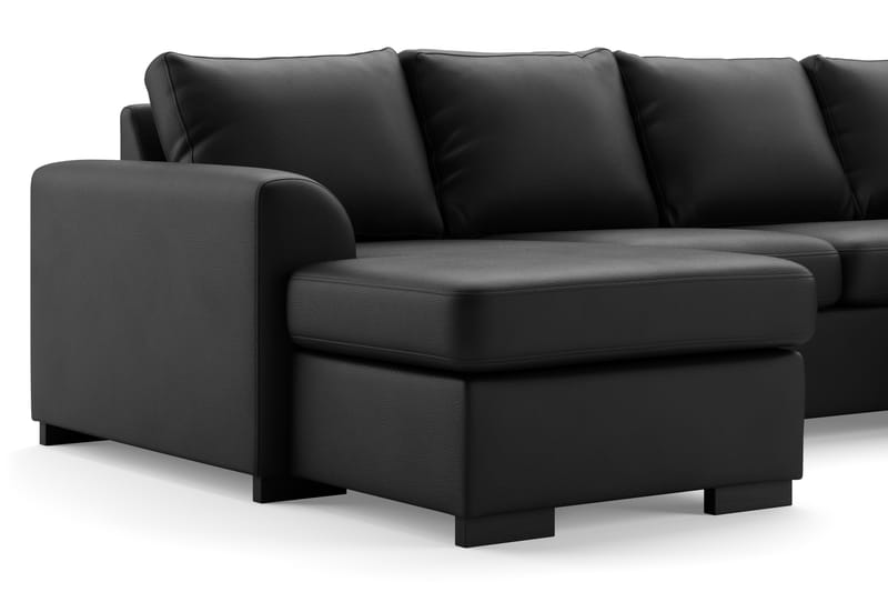 Porto 4-sits Högervänd U-formad Soffa med Divan och Schäslong + Fotpall i Konstläder - Svart - Möbler - Soffa - Skinnsoffor