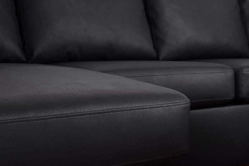 Porto 4-sits Högervänd U-formad Soffa med Divan och Schäslong + Fotpall i Konstläder - Svart - Möbler - Soffa - Skinnsoffor