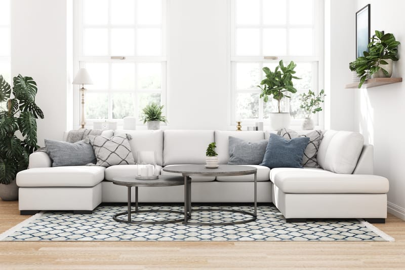 Porto 5-sits Vänstervänd U-formad Large Soffa med Divan och Schäslong i Konstläder - Vit - Möbler - Soffa - Skinnsoffor