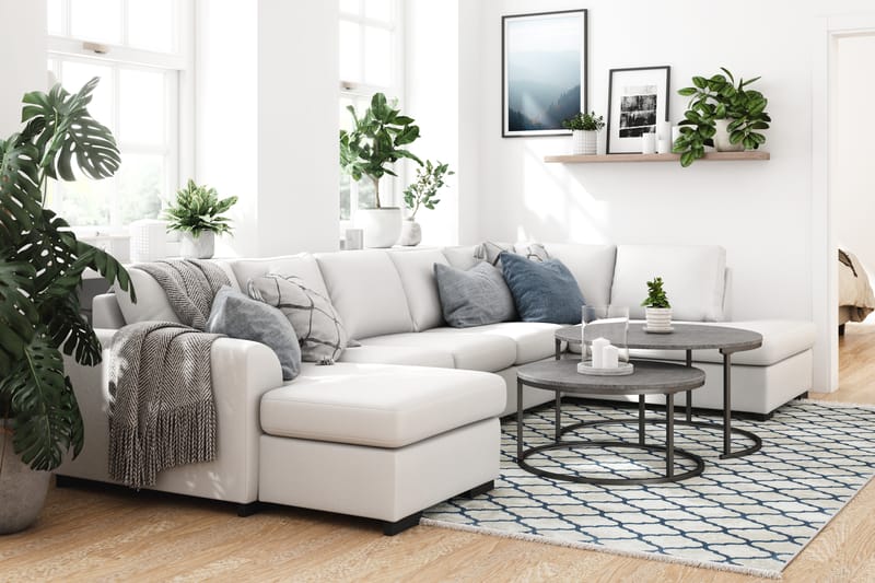 Porto 5-sits Vänstervänd U-formad Large Soffa med Divan och Schäslong i Konstläder - Vit - Möbler - Soffa - Skinnsoffor