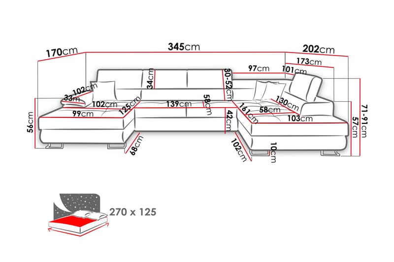 Reginia 4-sits Bäddsoffa Vänster - Grå/Vit - Bäddsoffa - Bäddsoffa divan - Skinnsoffor