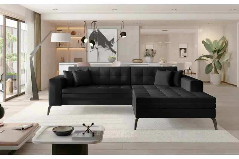 Solangis Divanbäddsoffa Höger - Läder/Svart - Möbler - Soffa - Skinnsoffor