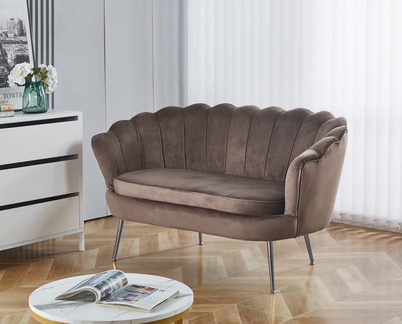Soffa 2-sits brun sammet med kromade ben - Brun - Möbler - Soffa - Sammetssoffa