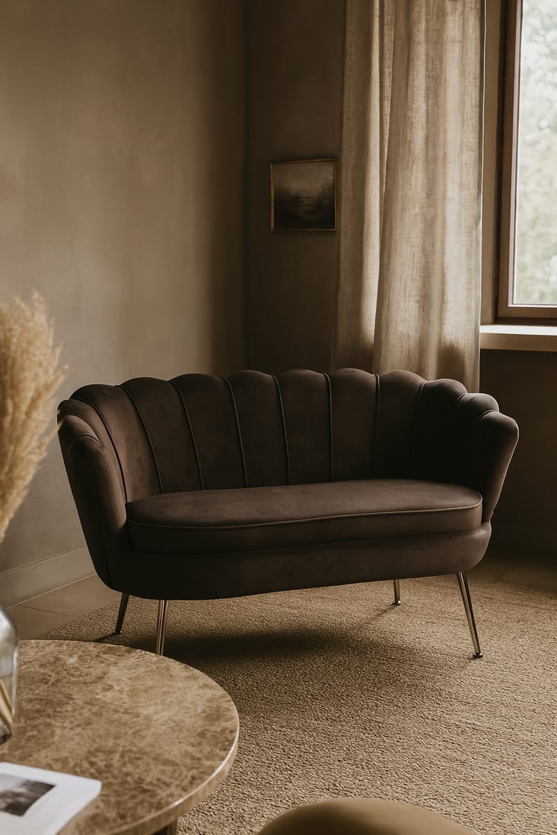 Soffa 2-sits brun sammet med kromade ben - Brun - Möbler - Soffa - Sammetssoffa