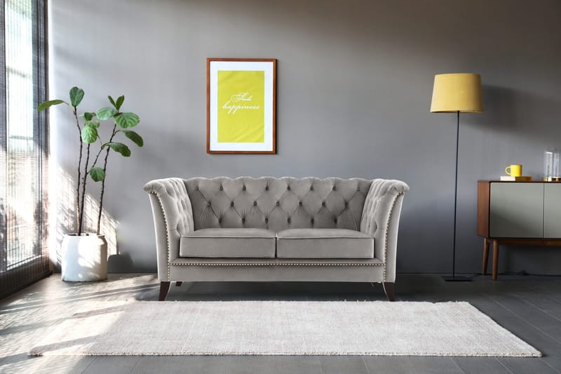 Soffa 2-sits chesterfield grå - Henry - Grå sammet - Möbler - Soffa - Chesterfield soffa
