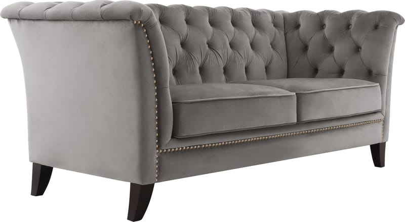 Soffa 2-sits chesterfield grå - Henry - Grå sammet - Möbler - Soffa - Chesterfield soffa