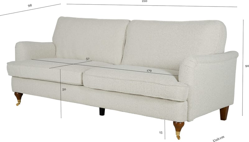 Soffa 210 cm bred Howard Watford Deluxe i bouclé - Vit - Möbler - Soffa - Howardsoffor
