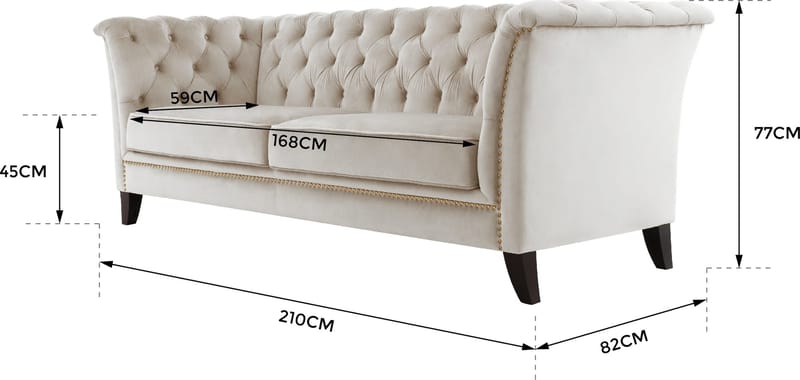 Soffa 3-sits Chesterfield beige - Milton - Beige sammet - Möbler - Soffa - Chesterfield soffa