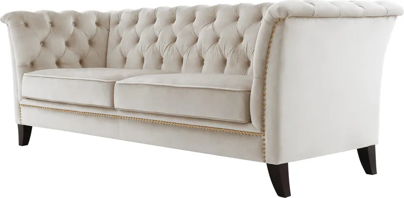 Soffa 3-sits Chesterfield beige - Milton, Beige sammet