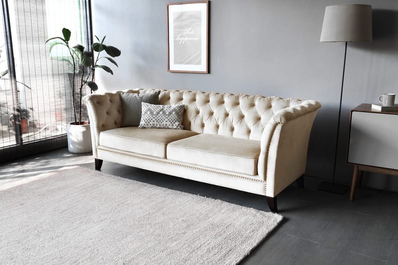 Soffa 3-sits Chesterfield beige - Milton - Beige sammet - Möbler - Soffa - Chesterfield soffa