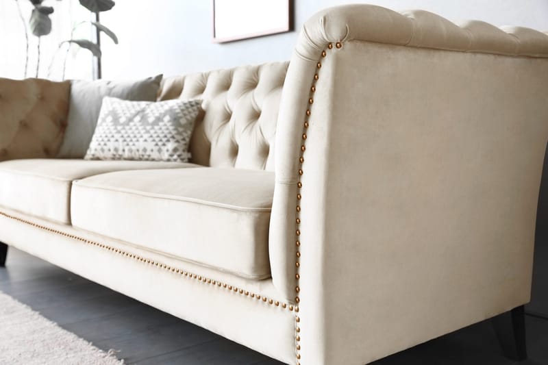 Soffa 3-sits Chesterfield beige - Milton - Beige sammet - Möbler - Soffa - Chesterfield soffa