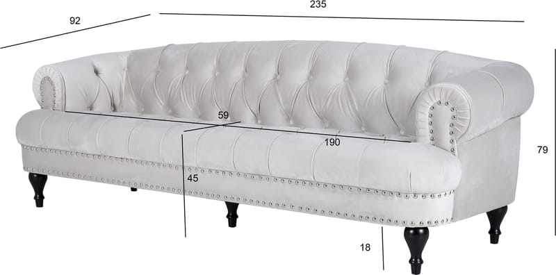 Soffa 3-sits chesterfield beige sammet - Beige - Möbler - Soffa - Chesterfield soffa