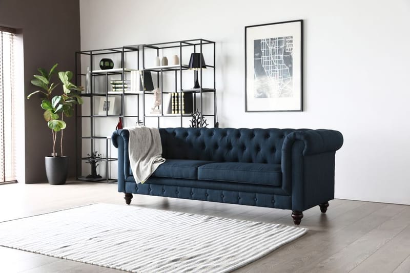 Soffa 3-sits chesterfieldsoffa blå - Herron - Blå - Möbler - Soffa - Chesterfield soffa