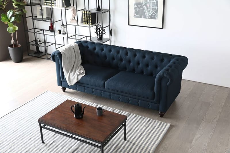 Soffa 3-sits chesterfieldsoffa bl å - Herron - Blå - Möbler - Soffa - Chesterfield soffa