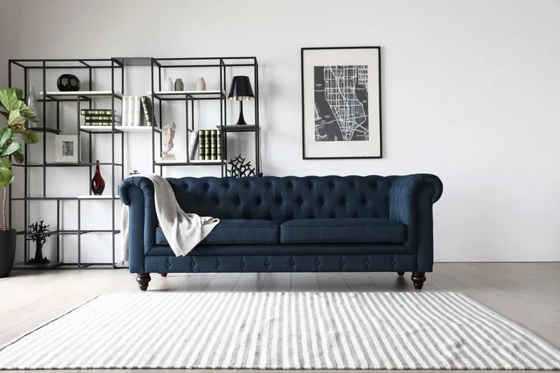 Soffa 3-sits chesterfieldsoffa blå - Herron, Blå